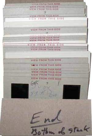View of a numbered stack of stereo slides from the bottom